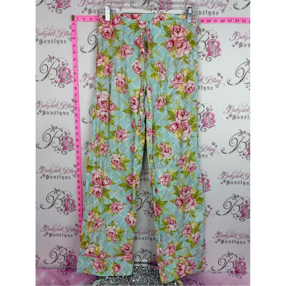 Jessie Steele pants pj Light Blue Wide-Leg Floral Pants with Pink Rose Print